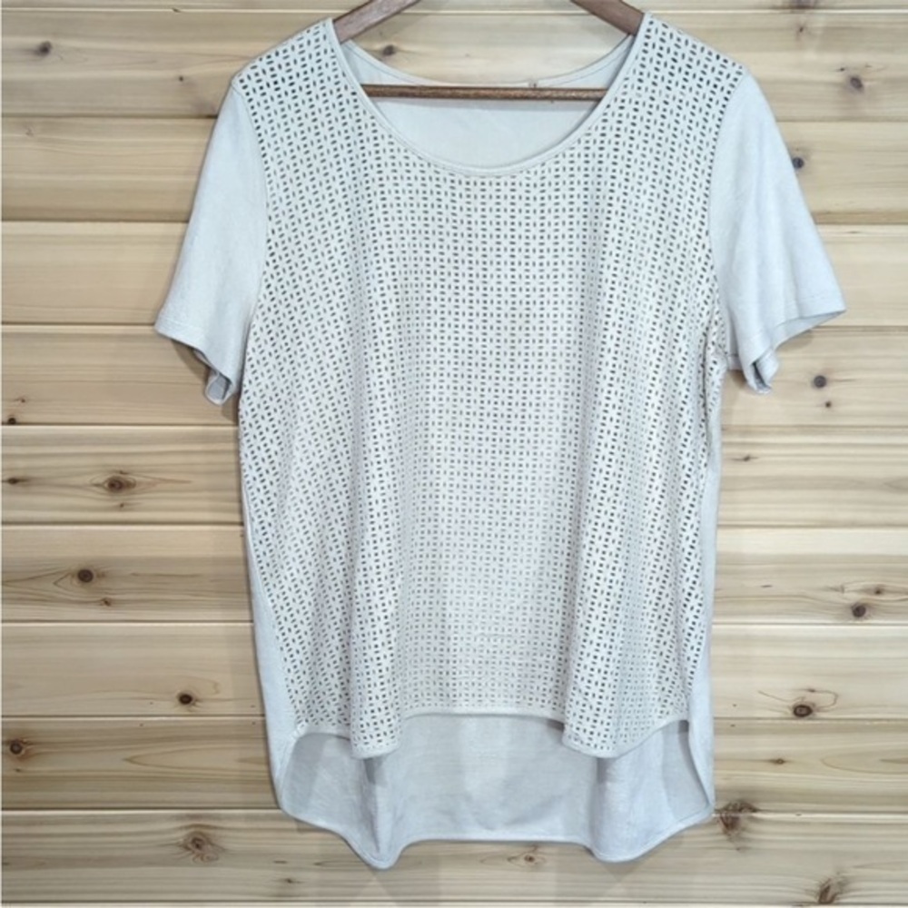Soft Surroundings Blouse Large Beige Faux Suede Fabric style 2ae00 size L